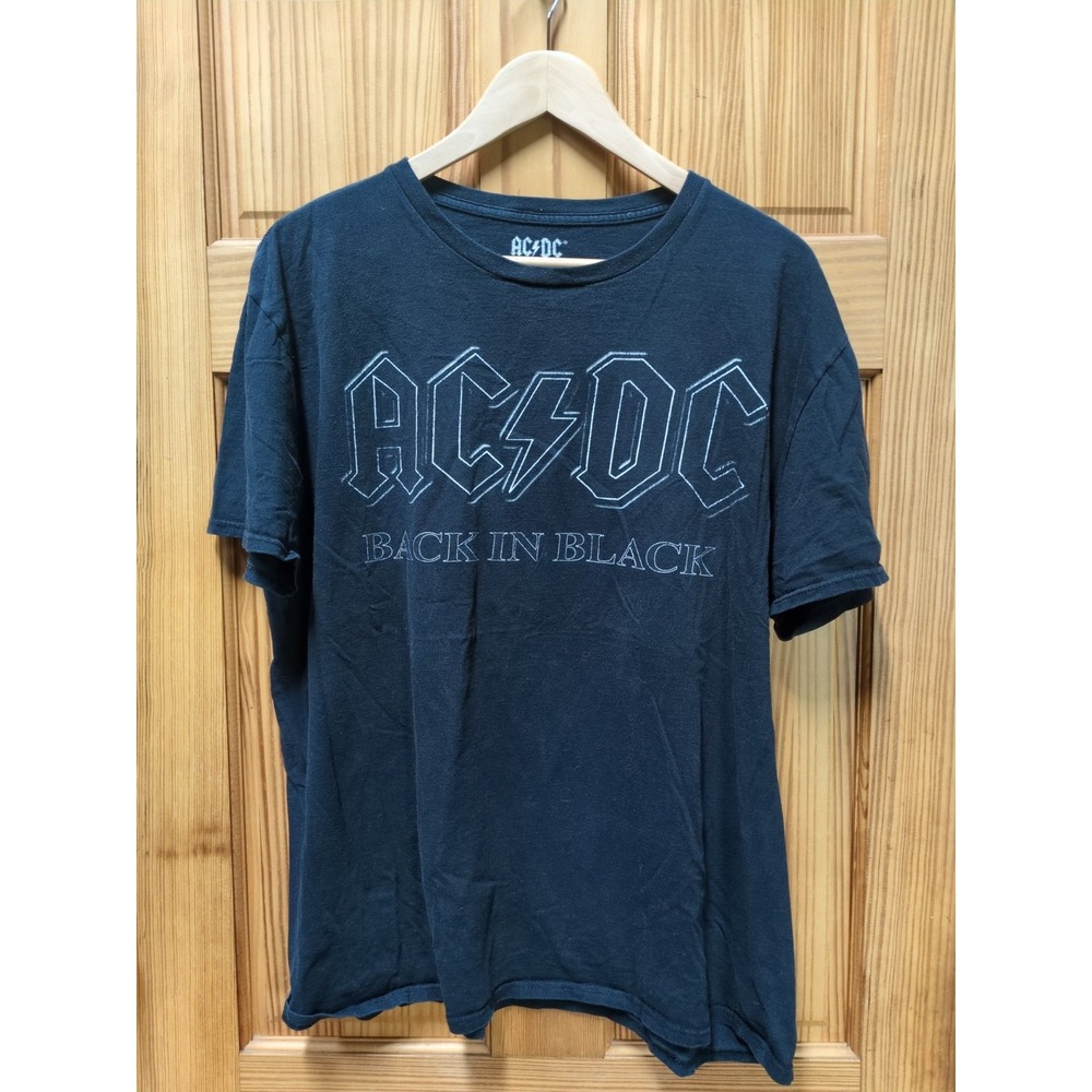 AC DC Back in Black Band T Shirt XL Mens Faded Black Graphic Short Sleeve Rock